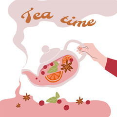 Tea time card design. vector illustration for  postcards,parties,advertising banners, posters,social networks.