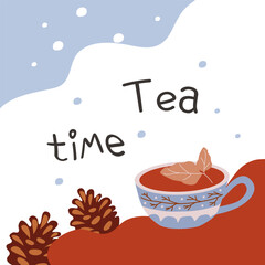 Tea time card design. vector illustration for  postcards,parties,advertising banners, posters,social networks.