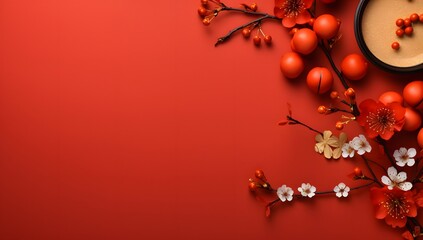 Obraz na płótnie Canvas oriental style cherry blossoms on a red background