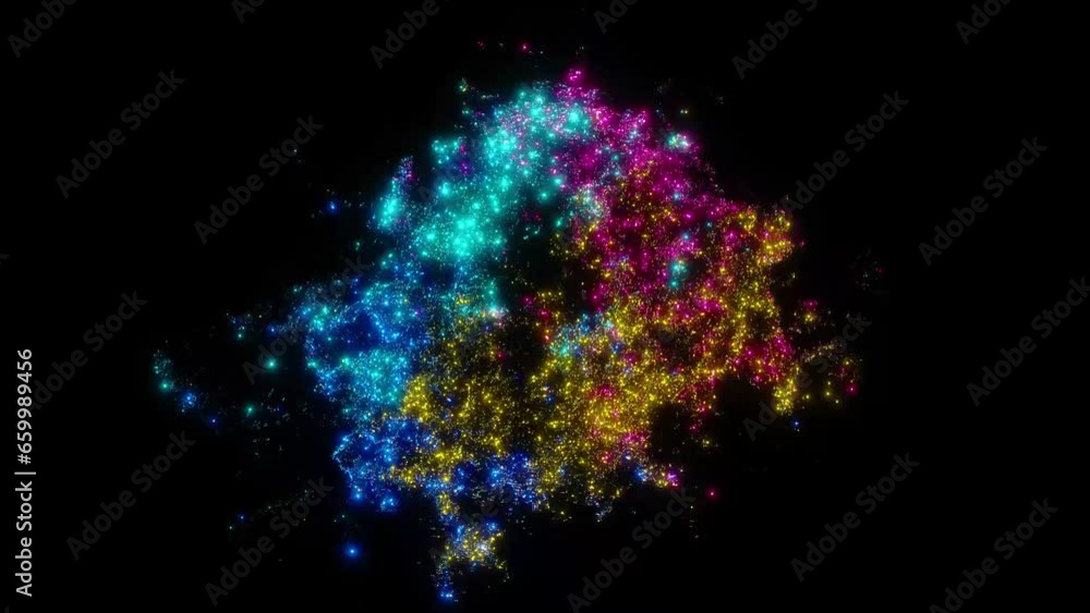 Wall mural abstract background 3d animation shiny particles sparks light and energy waves outburst and transfor