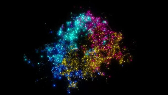 Abstract background 3D animation shiny particles sparks light and energy waves outburst and transformation