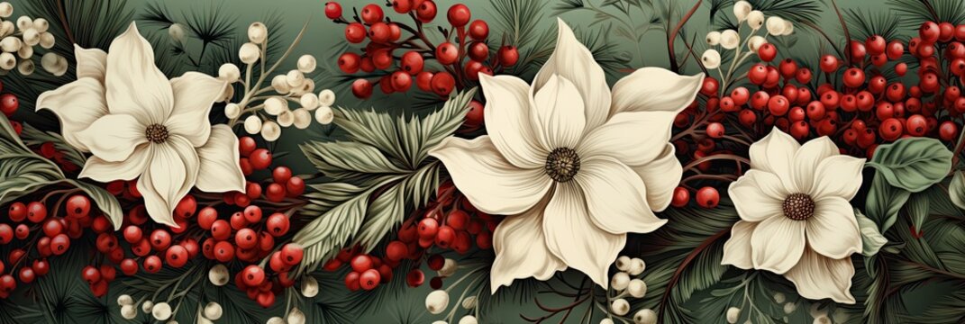 Christmas elements, red sage green and ivory color palette