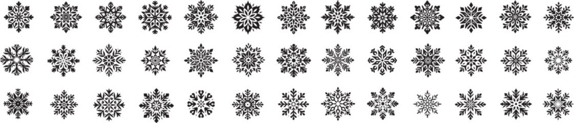 Christmas snowflakes, black and white vector illustration silhouette 