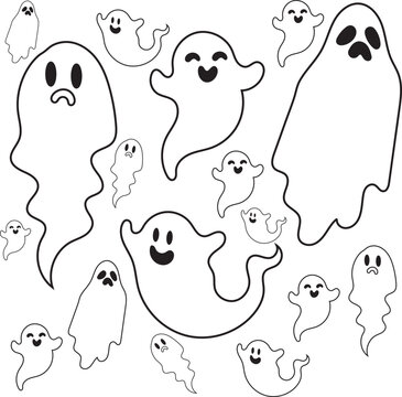 Set of Halloween ghosts Black ghosts and White Ghost Ghost vector Illustration  