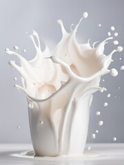 Fototapeta na wymiar Pour fresh milk into a glass with a small splash. Isolated on a white background