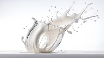 Fototapeta na wymiar Pour fresh milk into a glass with a small splash. Isolated on a white background