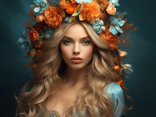 Naklejka premium portrait of a woman with flowers in hair