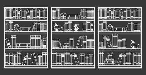 Book shelf line vector row on gray background sticker for wallpaper 
