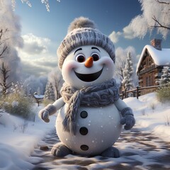 Obraz premium Cute snowman having fun in winter