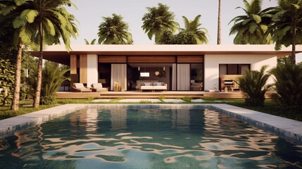 Obraz premium modern simple 200sqm tropical villa with swimming.Generative AI