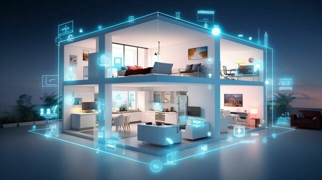 Smart home concept connecting objects in the house interior with artificial intelligent technology