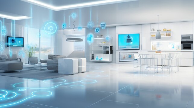 Smart home concept connecting objects in the house interior with artificial intelligent technology
