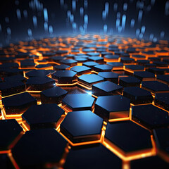 Obraz premium Abstract futuristic background with hexagons and blue neon lights.