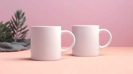 Obraz na płótnie Canvas Couple mugs isolated on pink background