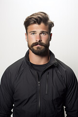 Portrait of young sports european man with moustache in support of men's health and movember global community, wear in casual