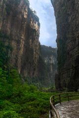 A towering cliff in Wulong Karst, Chongqing, China.
