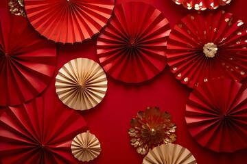 oriental fan crafts on a red background