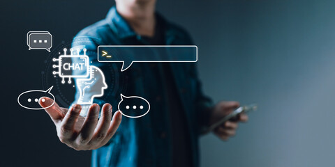 Digital Artificial Intelligence (AI) technology disruption concept.man use smartphone command...