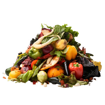 Pile of vegetable and fruit waste for use as organic fertilizer on transparent background PNG. Concept of utilization of plant and animal remains.