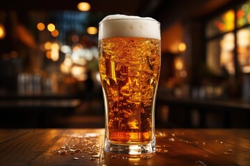 Glass of cold beer on a hot day in a cafe. International Beer Day