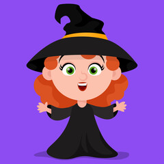 Cute little witch character wearing a hat