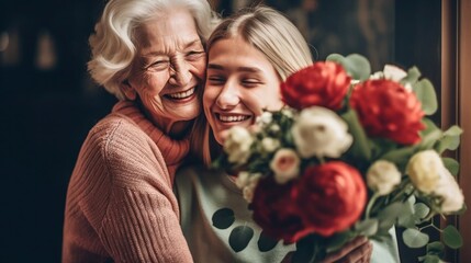 Generate a photography of grandmother and granddaughter