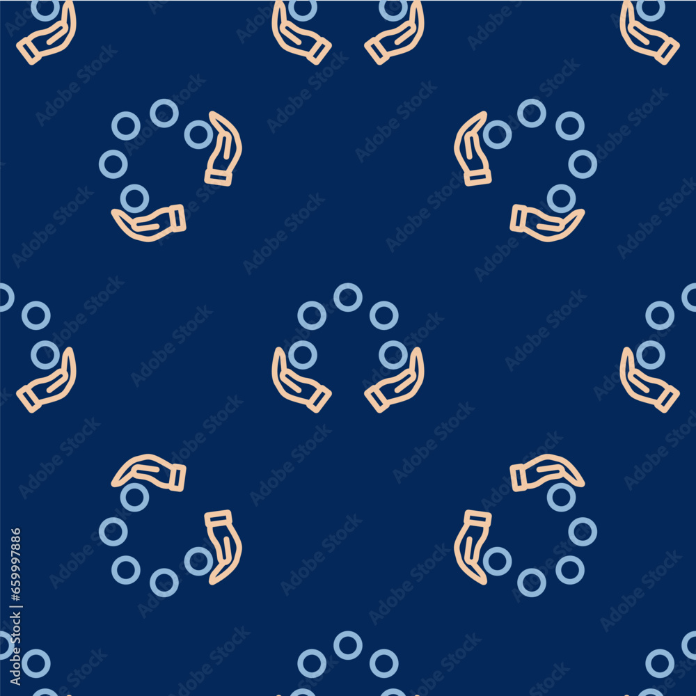 Poster line juggling ball icon isolated seamless pattern on blue background. vector