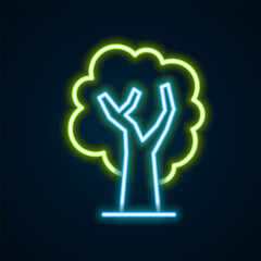Glowing neon line Tree icon isolated on black background. Forest symbol. Colorful outline concept. Vector