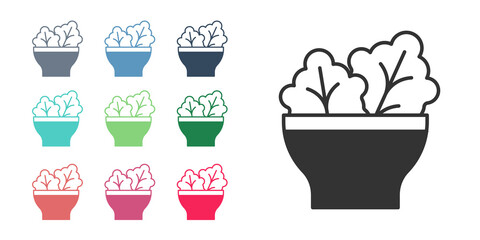 Black Salad in bowl icon isolated on white background. Fresh vegetable salad. Healthy eating. Set icons colorful. Vector