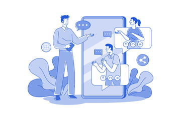 The guy with the phone is in touch with his friends