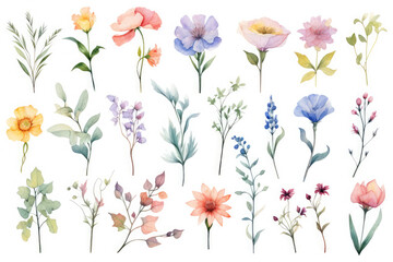 Obraz na płótnie Canvas Set of beautiful flower ,Watercolor collection of hand drawn flowers