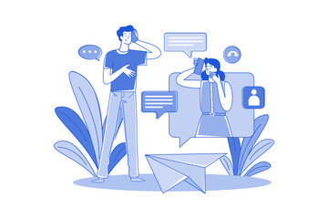 The guy calls his friends on the phone