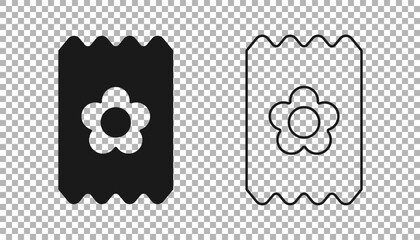 Black Pack full of seeds of a specific plant icon isolated on transparent background. Vector