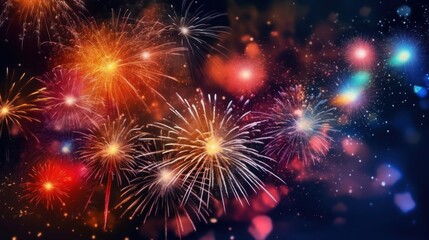 Fototapeta na wymiar Abstract colored firework background with free space for text. Celebration and anniversary concept