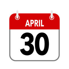 Obraz na płótnie Canvas 30 April, calendar date icon on white background.