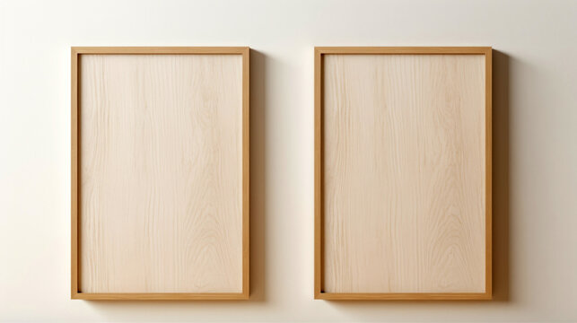 interior of a room. Blank Portrait Framed Unframed, Light Beige and Beige Style, Minimalist Canvases, Two Vertical Frames