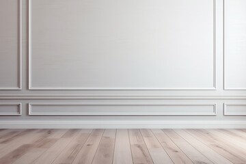 Grey classic wall background with copy space, mock up room, brown parquet floor