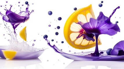 Juice Of Butterfly Pea mixed lemon juice splashing isolate white background