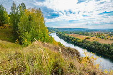 Autumn landscape, view from the high bank of the Sylva river valley. - 660003209
