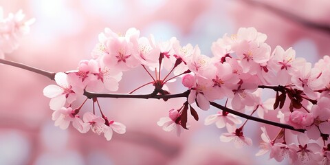 Soft cherry blossom flowers bloom spring background - Closeup of beautiful blooming cherry trees branches