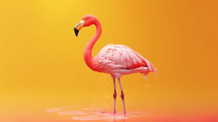 Pink flamingo in yellow background.Generative AI