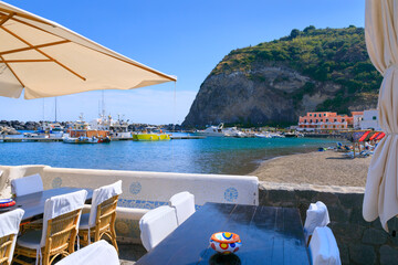 View of SantAngelo, a charming fishing village and popular tourist destination on island of Ischia...