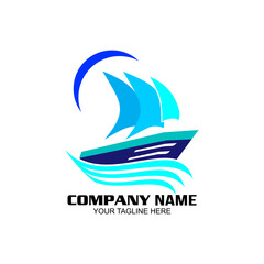 Wave element boat logo. Ship logo vector design template.