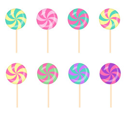 Set of lollipops.Colorful pastel collection of candy.Sweets confection cute vector illustration.For Christmas new year and all occasion.