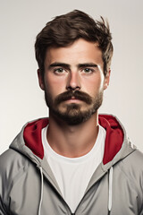 Fototapeta premium Close up portrait of young european man with moustache in support of men's health and movember global community, wear in casual
