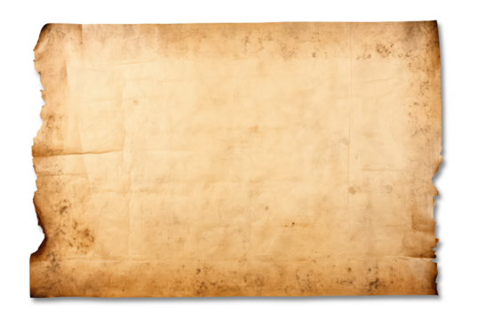 Worn old parchment isolated on transparent background