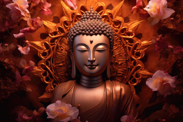 Buddha statue with floral background