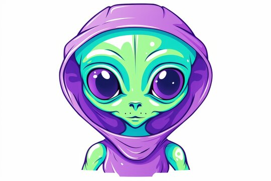 Cute alien portrait in cartoon style, vector contour