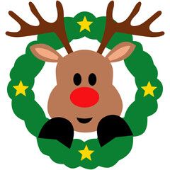 Illustration of Christmas wreath with reindeer without background