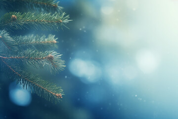Fototapeta na wymiar Christmas festive tree branch with blur background and copy space. Generative AI